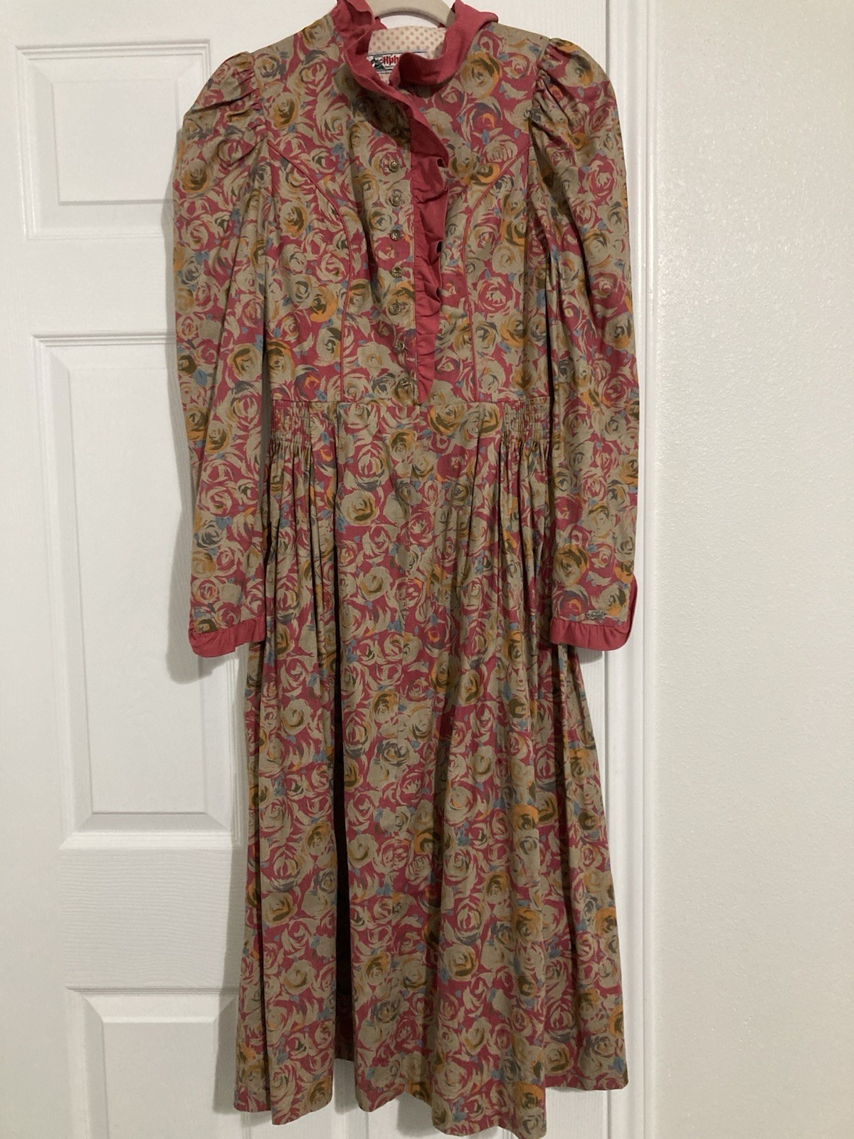 Vintage Alphorn Trachtenmode German Austrian Floral Tracht Dress Size Small