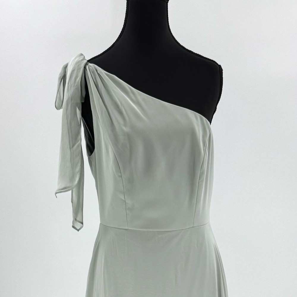 After Six by Dessy Draped 1-Shoulder Maxi Dress w/Scarf Bow, Willow Green Size 2