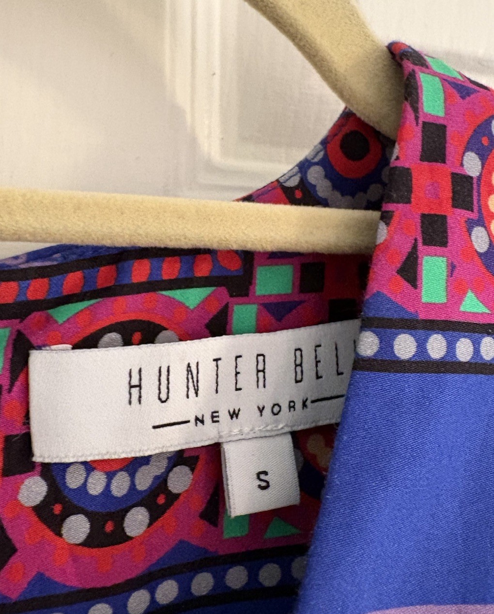 Hunter Bell Palmer Dress Puff Sleeve Midi Multi Talavera Patchwork Sz Small EUC
