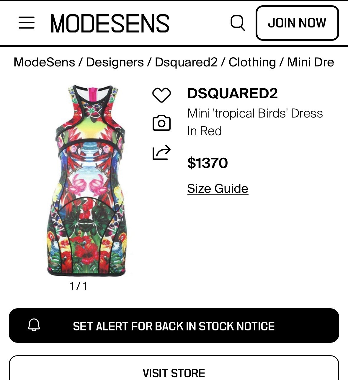 DSQUARED Mini ‘Tropical Birds’ Printed Bodycon Dress Size S Retail $1370