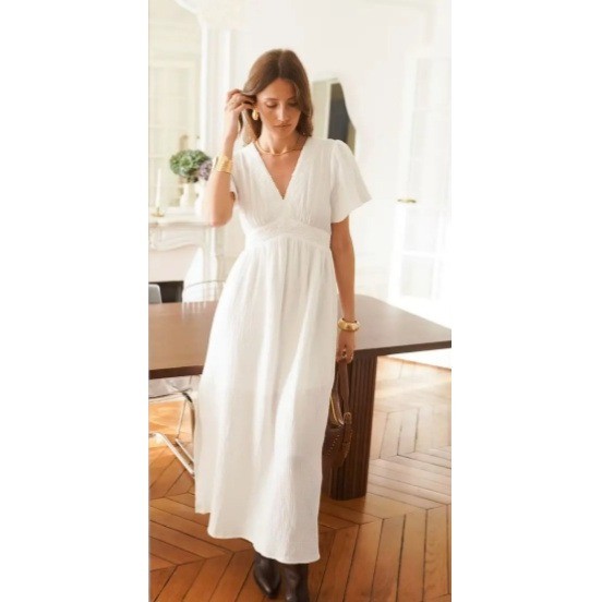 Paris Designer NWT White 100% Cotton Gauze Embroider Maxi Dress Boho S Inapril86