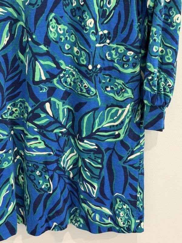 Lilly Pulitzer Elianna Blue Green Leaf Print Cotton Dress Bracelet Sleeve XL