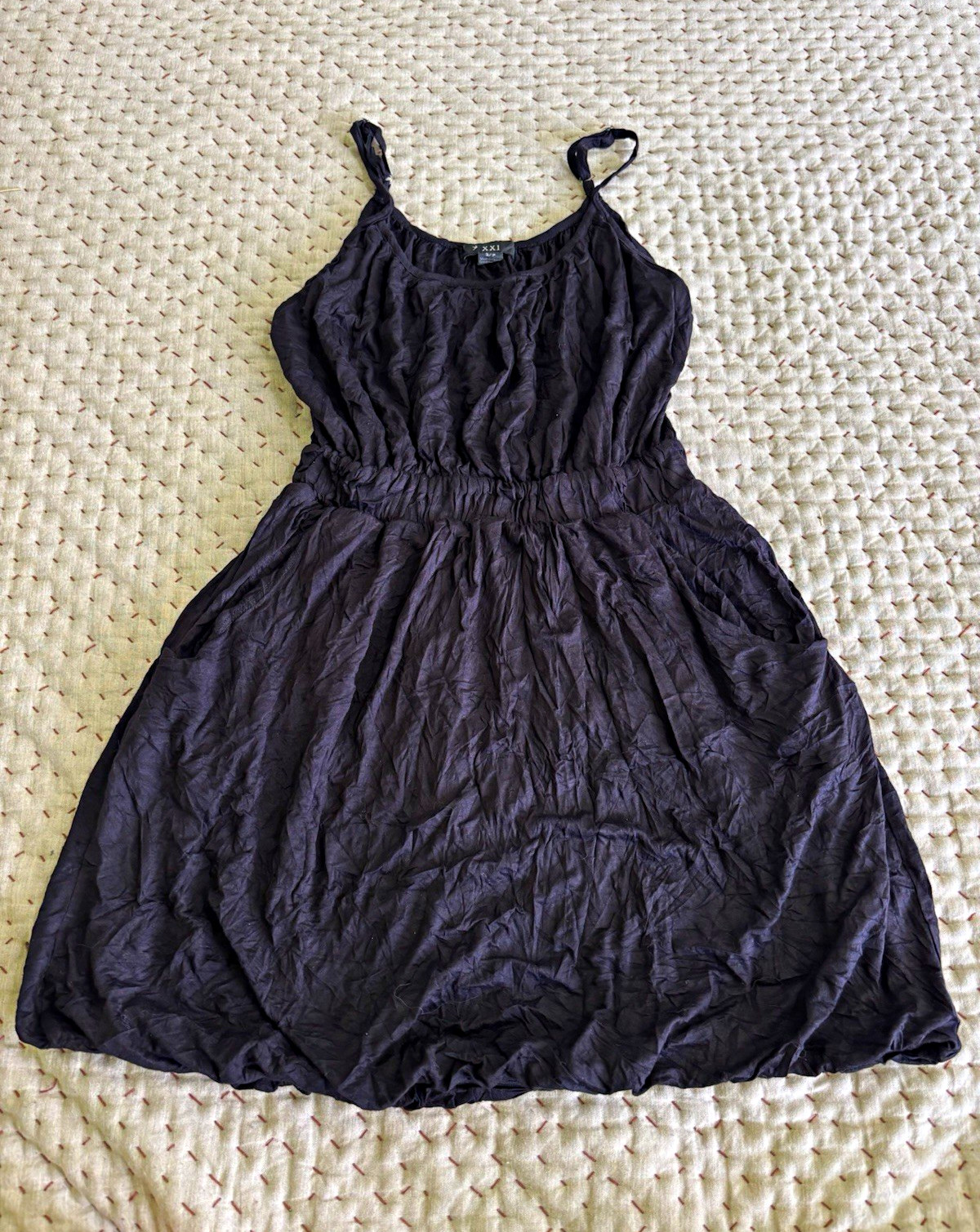 Y2K bubble dress Womens XXI Black Solid Mini Dress Sleeveless Spaghetti Strap