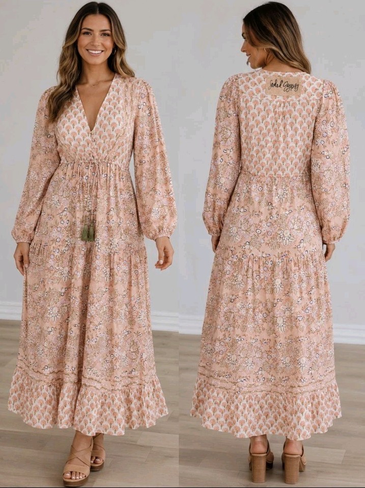 Jaded Gypsy Women’s Dress S/M Boho Bohemian Pink Floral Tassels Tiered NWT #AA