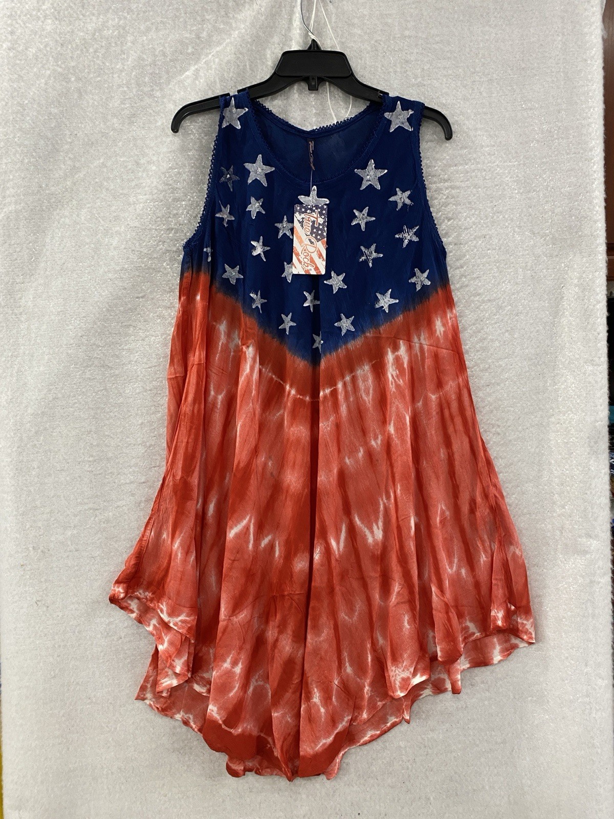 TRUE ROCK American Flag Dress Patriotic Stars & Stripes Tie Dye Sleeveless OS