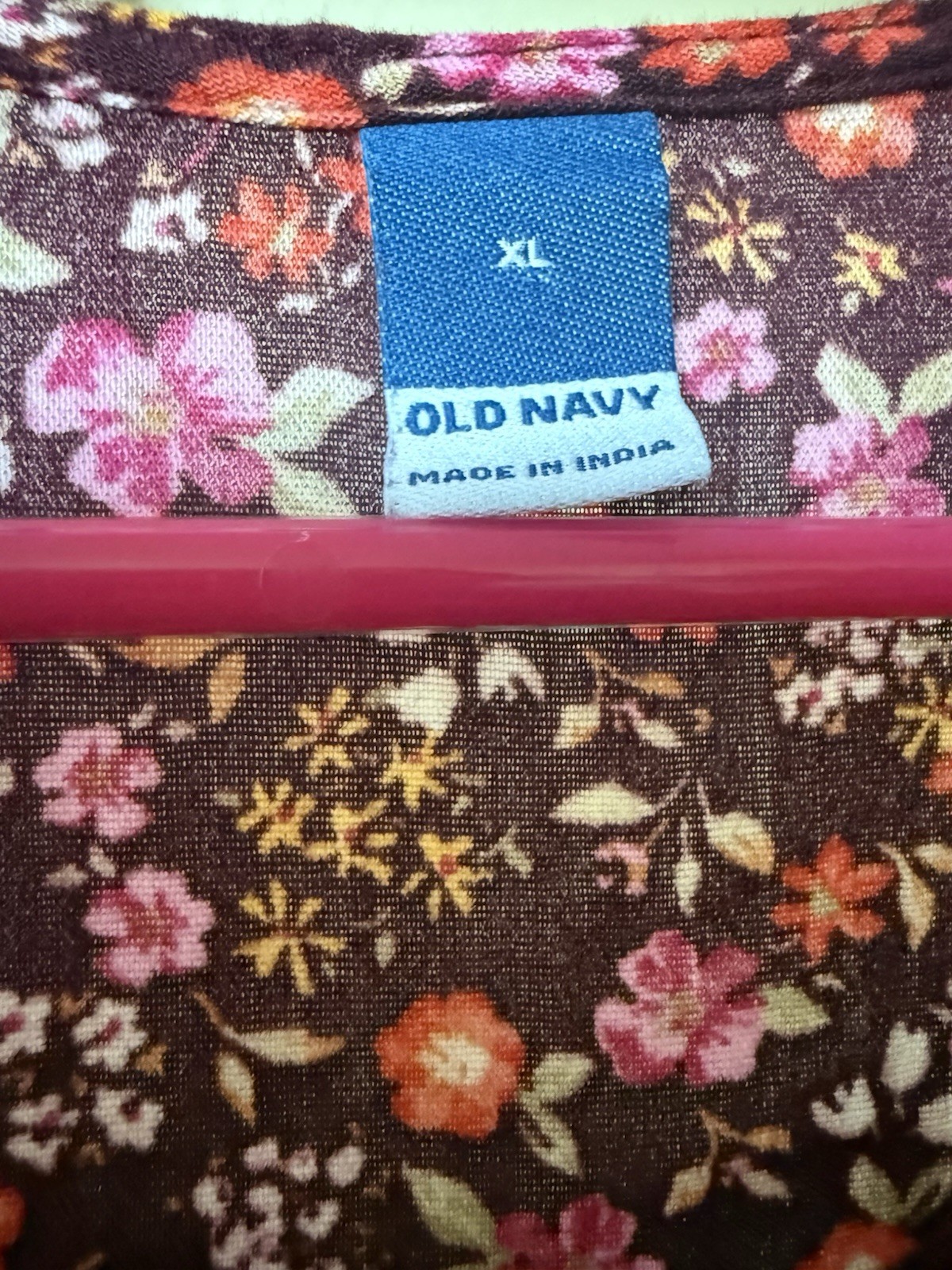 Old Navy Burgundy Floral Round Neck Puff Short Sleeve Button Front Midi XL