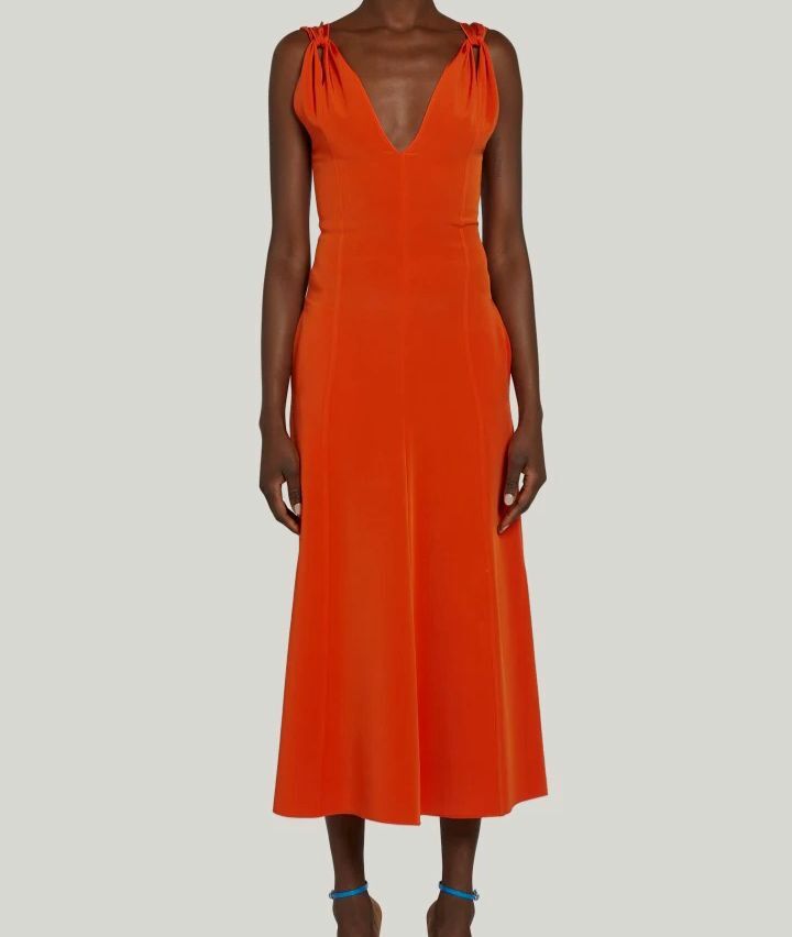 $1150 Victoria Beckham Women’s Orange Sleeveless Twist-Shoulder Dress UK8/US4