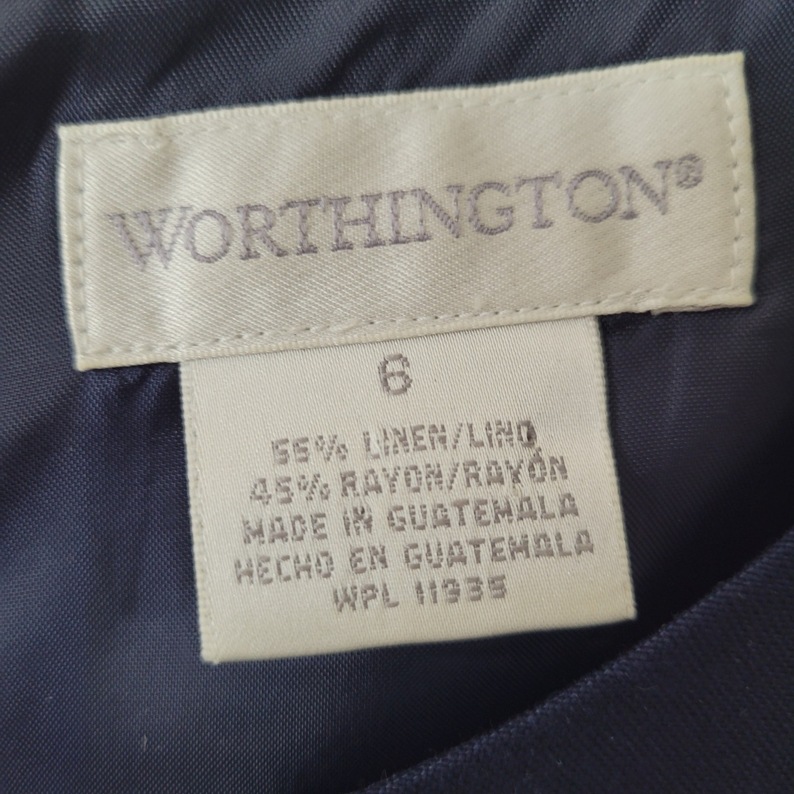 Worthington Dress Womens Size 6 Navy Blue Linen Rayon Sleeveless Sheath Classic