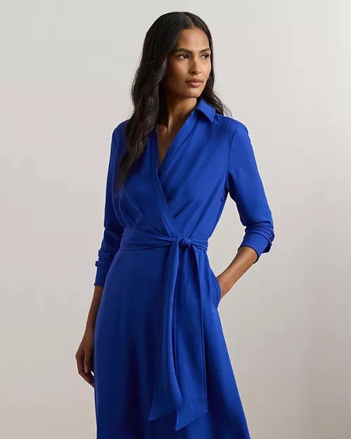 Lauren Ralph Lauren Surplice Georgette Midi Dress Size 10 Blue