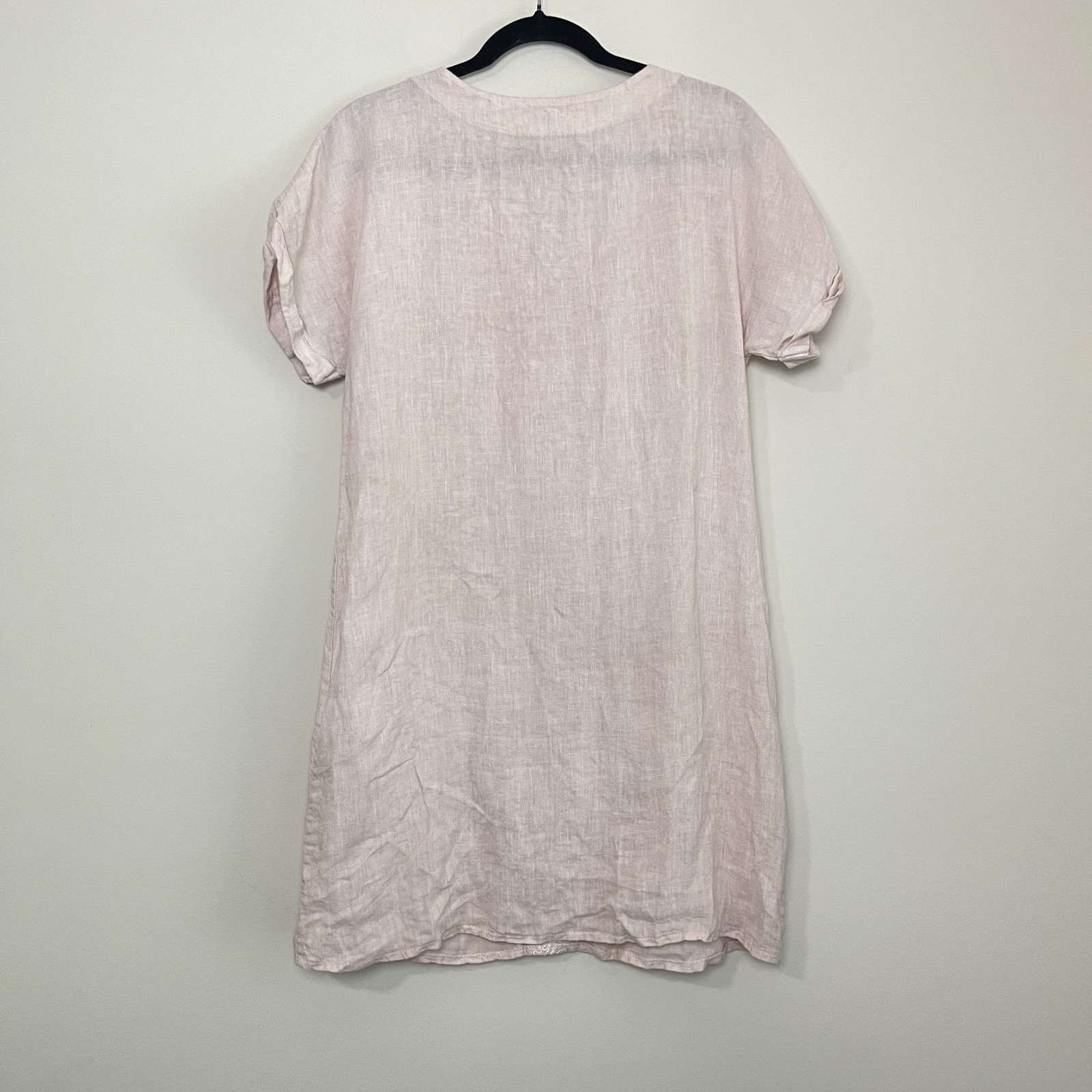 Valentina Naldi Blush Pink Linen Shift Italian Lagenlook Coastal Embroidered