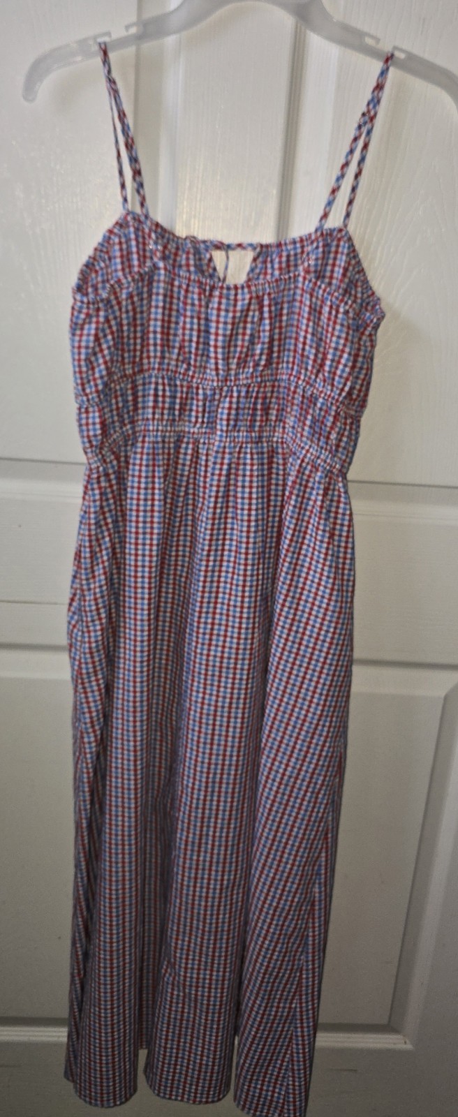 Universal Thread Red/Blue/White Gingham Square Neck Smocked Maxi Sundress XS