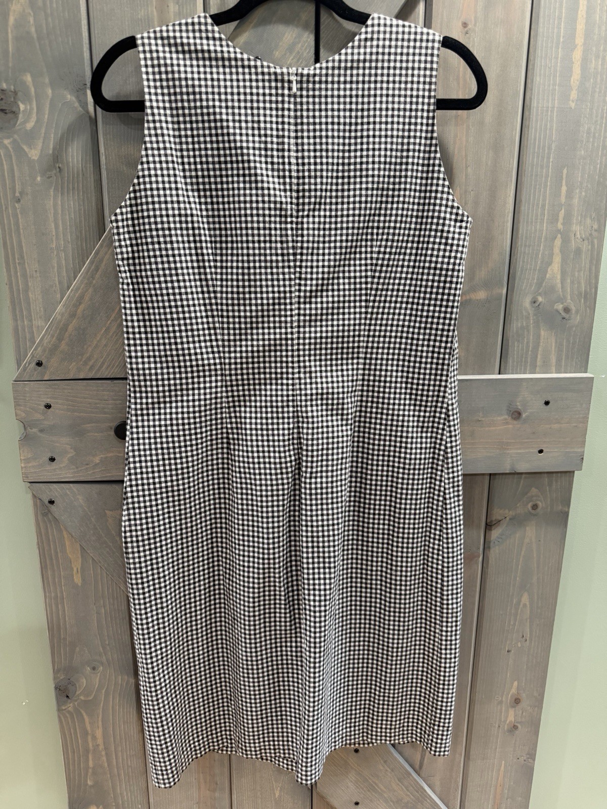 L.L.Bean Women’s Gingham Shift Dress Black/White Sleeveless Zip Size 8 Reg