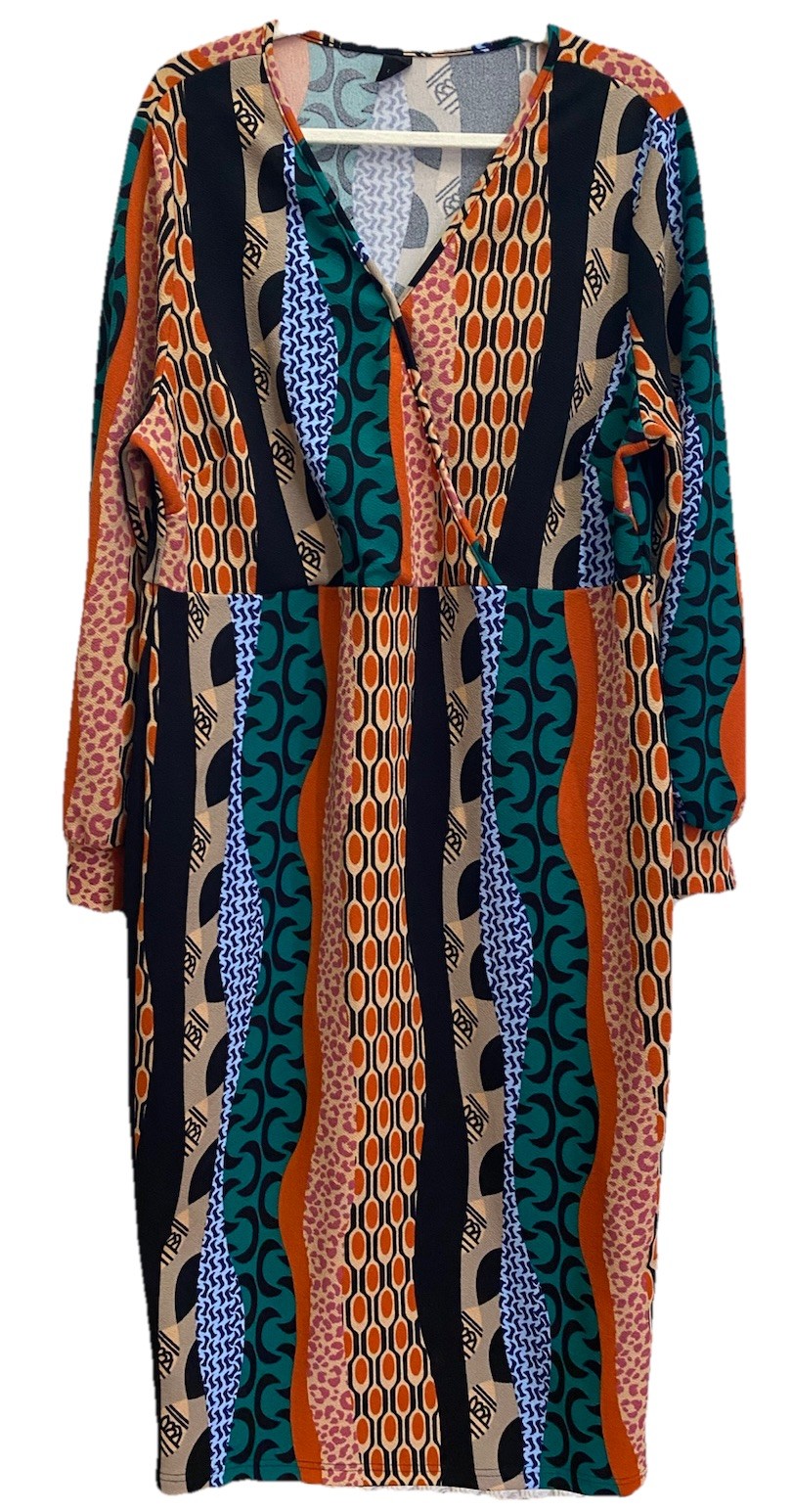Emory Rose 3X L/S Maxi Dress 70’s Style Abstract Deep V Multi-Color Whimsigoth