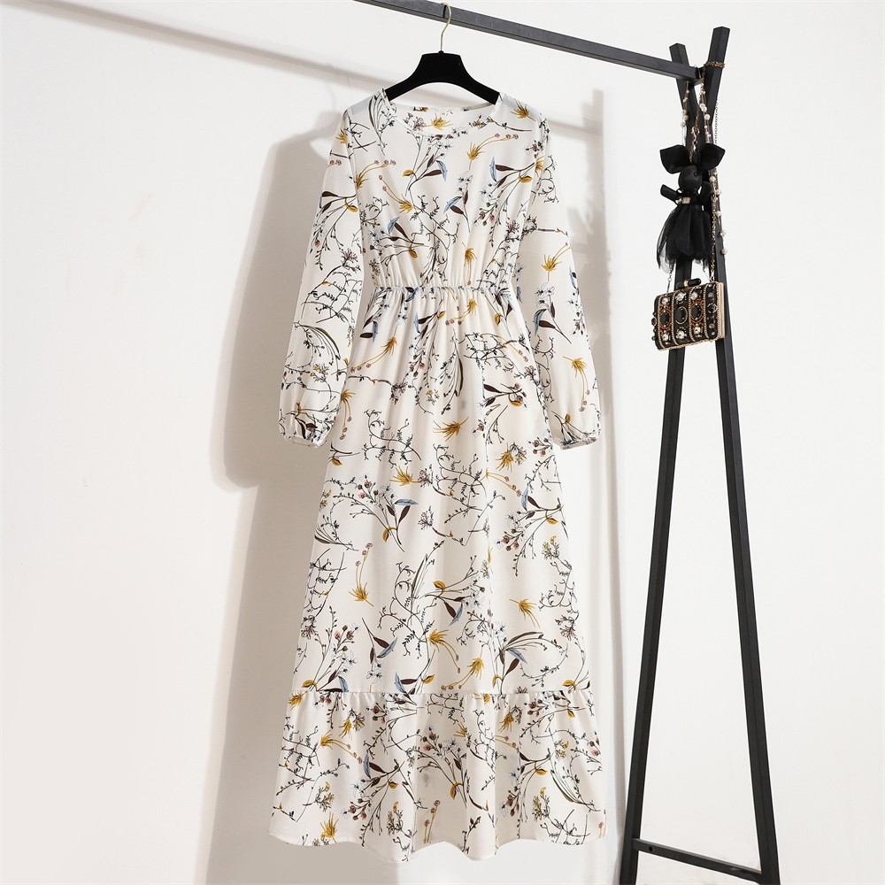 Spring summer Women Maxi dress Long sleeves Printed–M–Chest: 40 inches