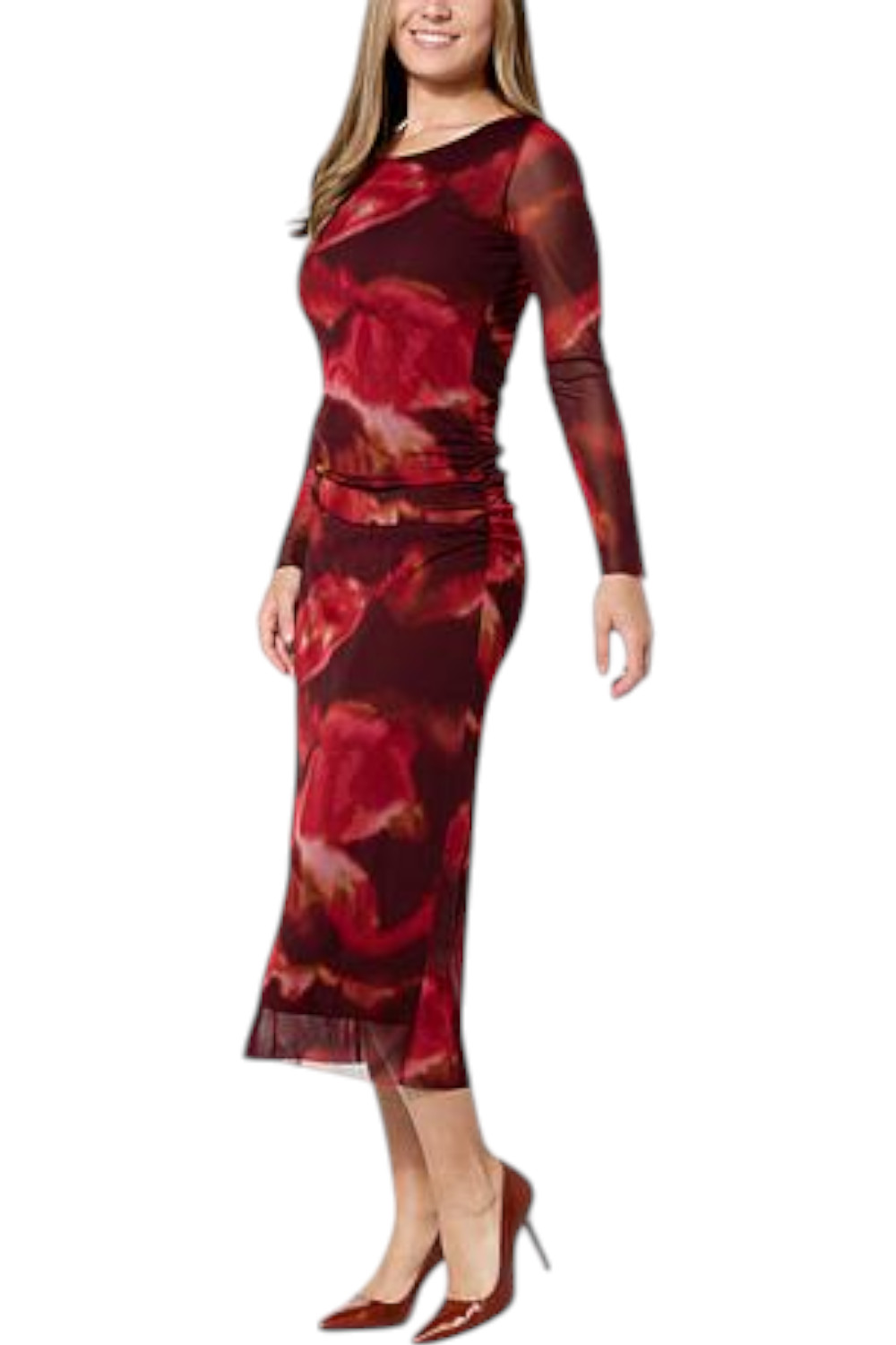 Colleen Lopez Women’s Long Sleeve Printed Mesh Dress Red