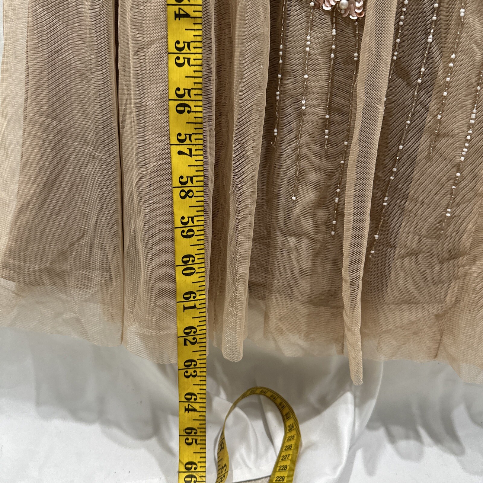 NWT $329 Adrianna Papell [ 14 ] Embellished Cowl-Back Gown in Champagne #G1167