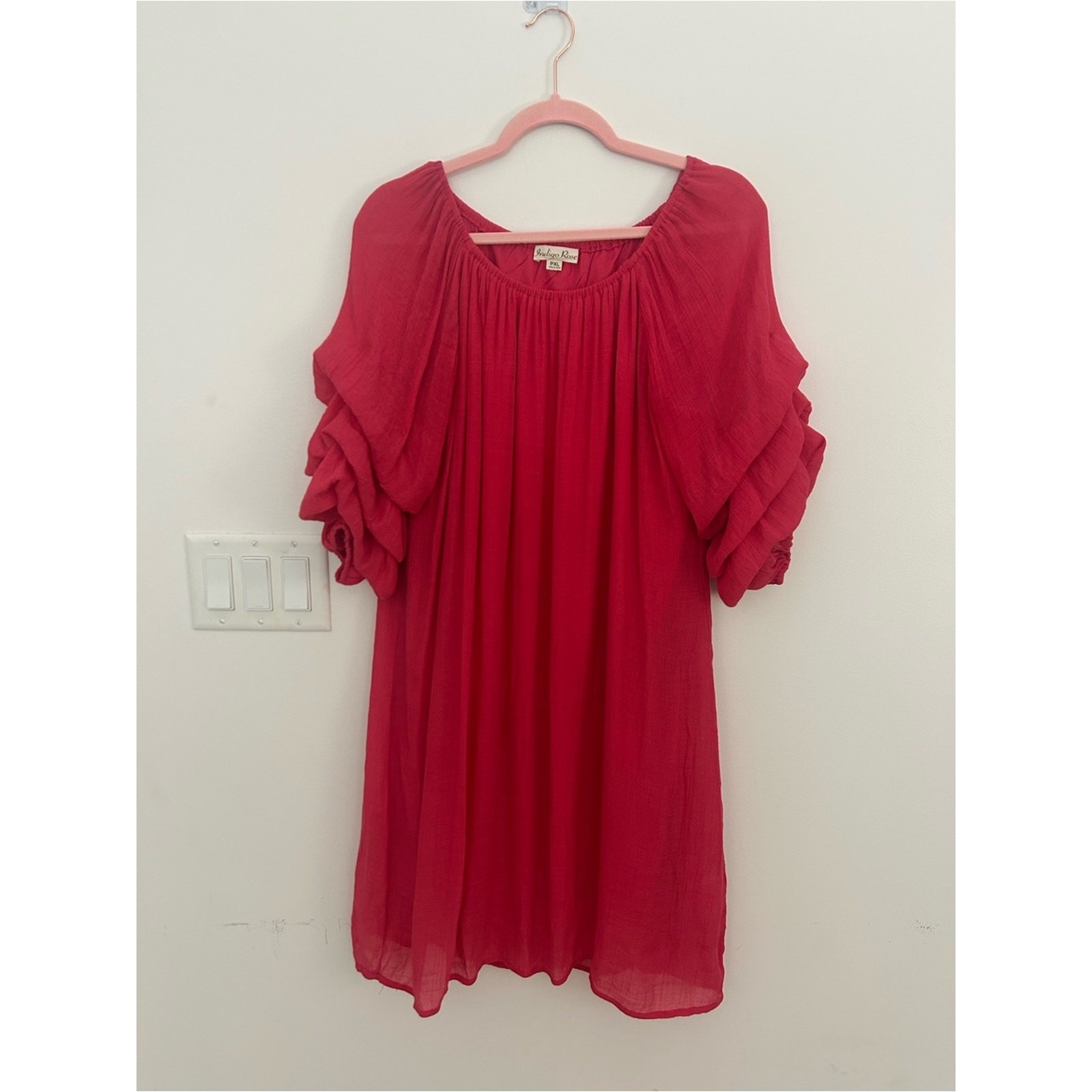 Indigo Rose Pink Ruffle Sleeve Peasant Blouse Top Women’s Petite Size XL