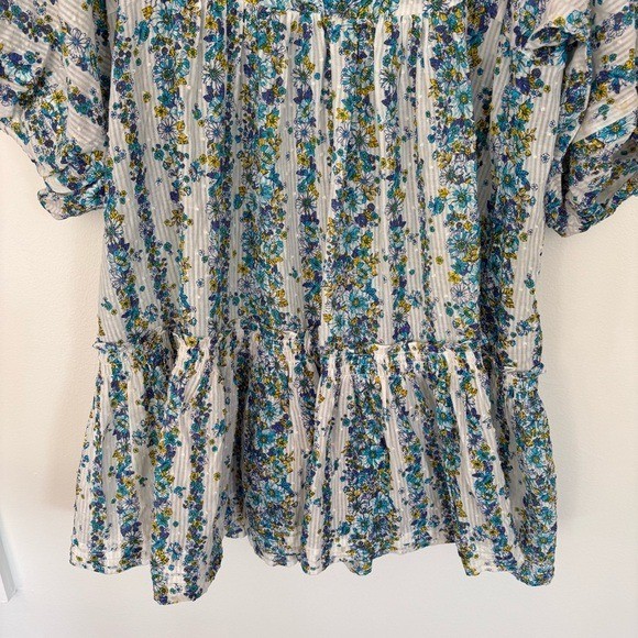 Poupette St. Barth || Aria A-line Mini Dress in Blue Waves Flowers M/L