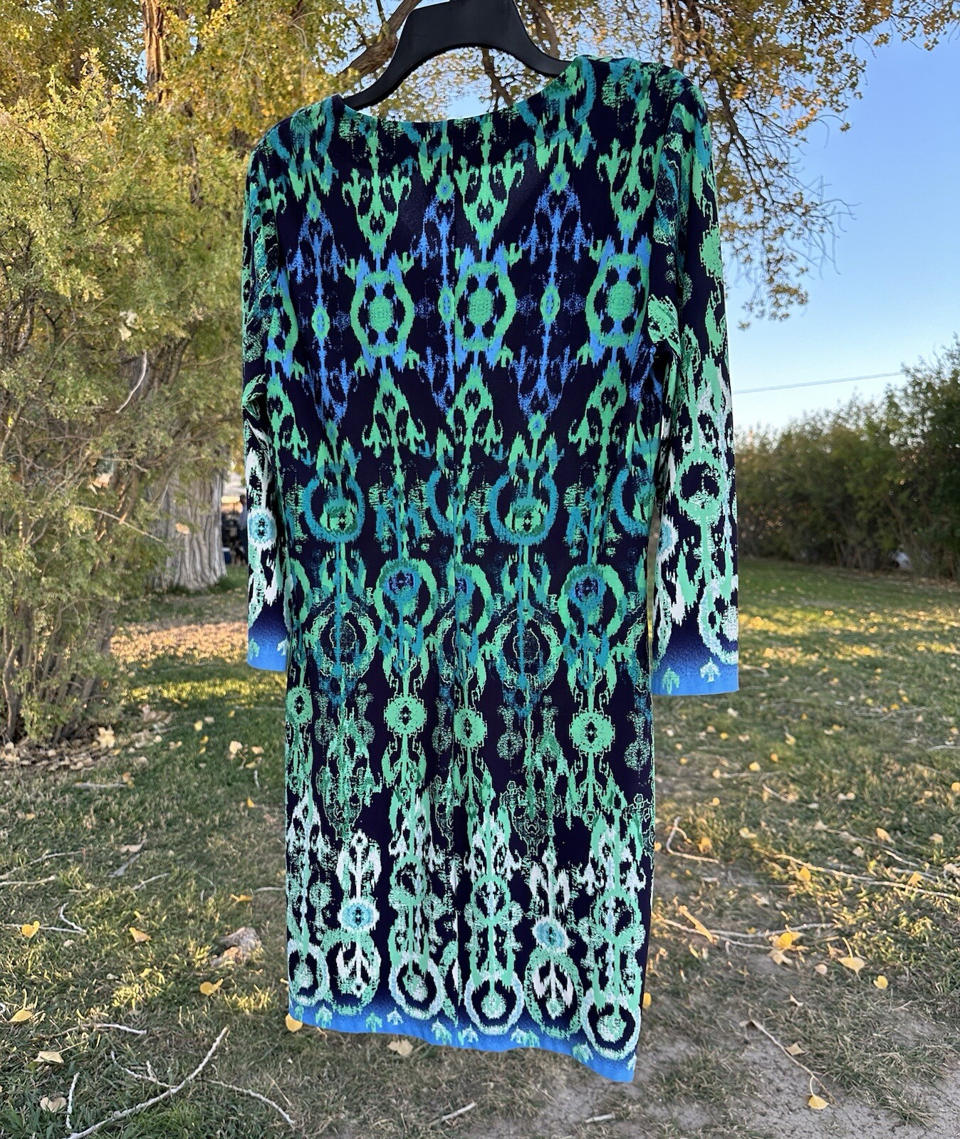 Donna Morgan Shift Pencil Dress Womens 6 Stretch Multicolor V-Neck 3/4 Sleeves