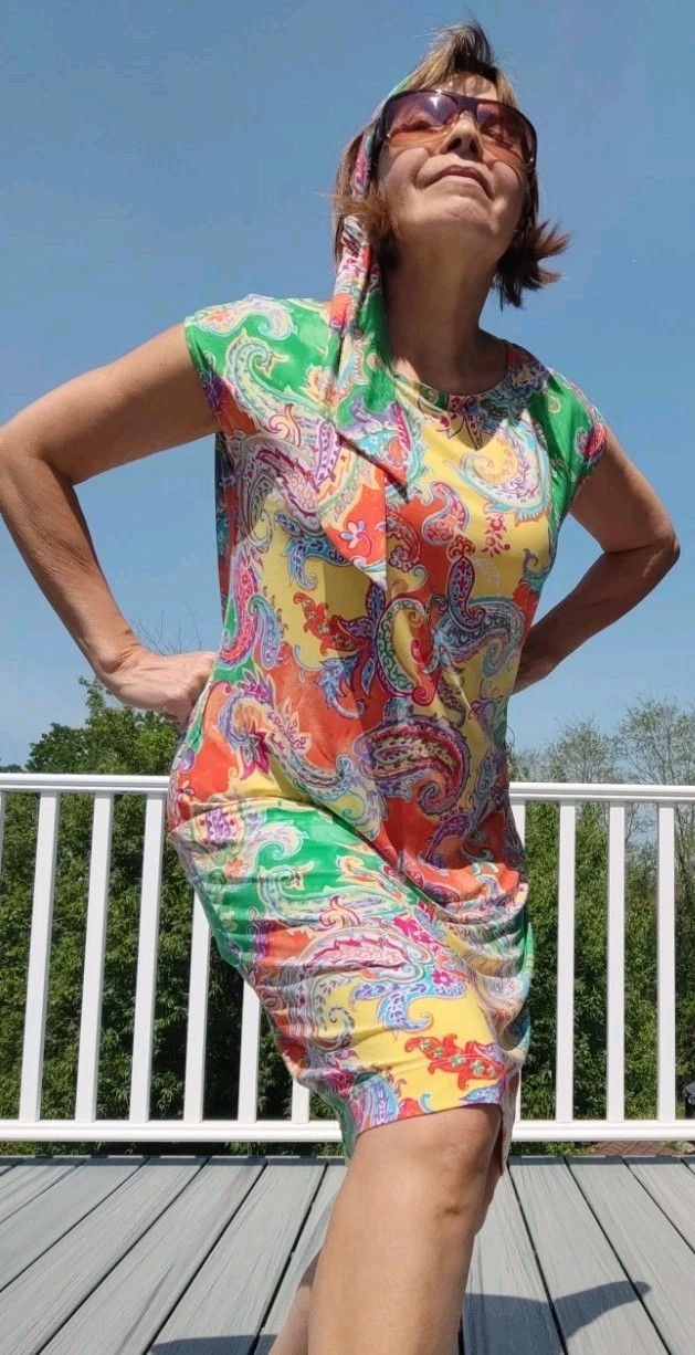 LAUREN RALPH LAUREN SZ L/G Bright Colors Belted Stretchy Sheath Jersey Dress