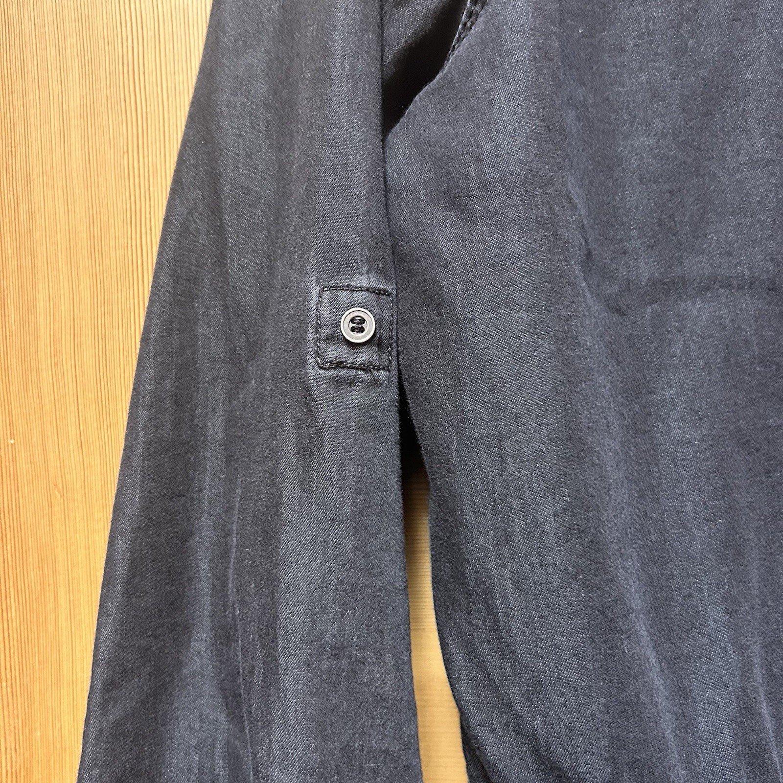 Gloria Vanderbilt Ashleigh Black Chambray Short Shirt Dress Drawstring Tie Large