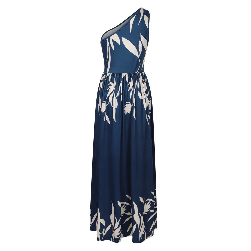 Womens Print One Shoulder High Split Maxi Dress Ladies Party Cocktail Long Dress