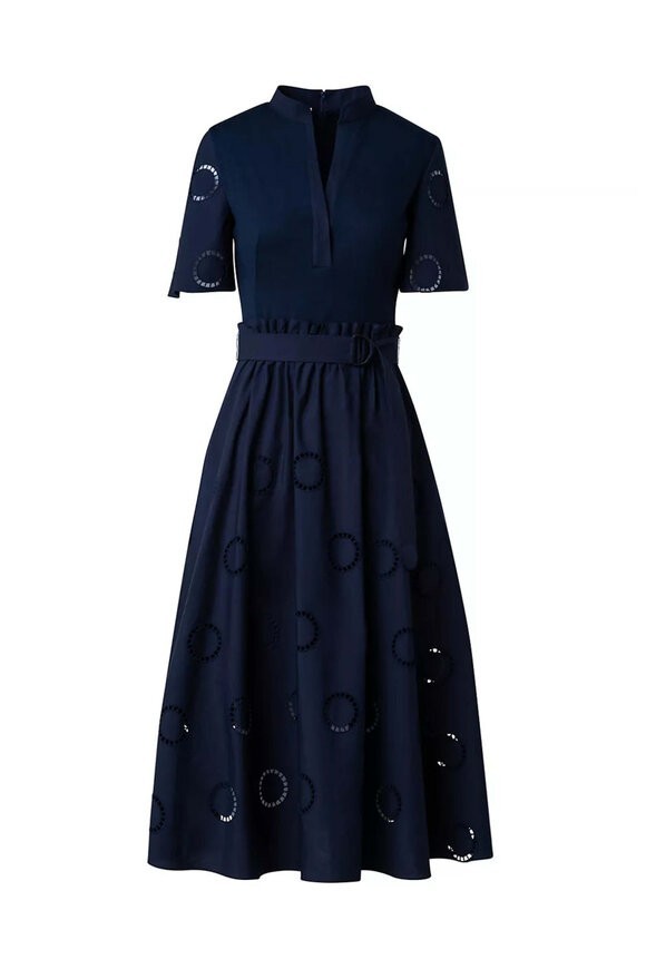 NEW, Akris Punto Stand Collar Midi Dress in Navy Sz 10 #DD35