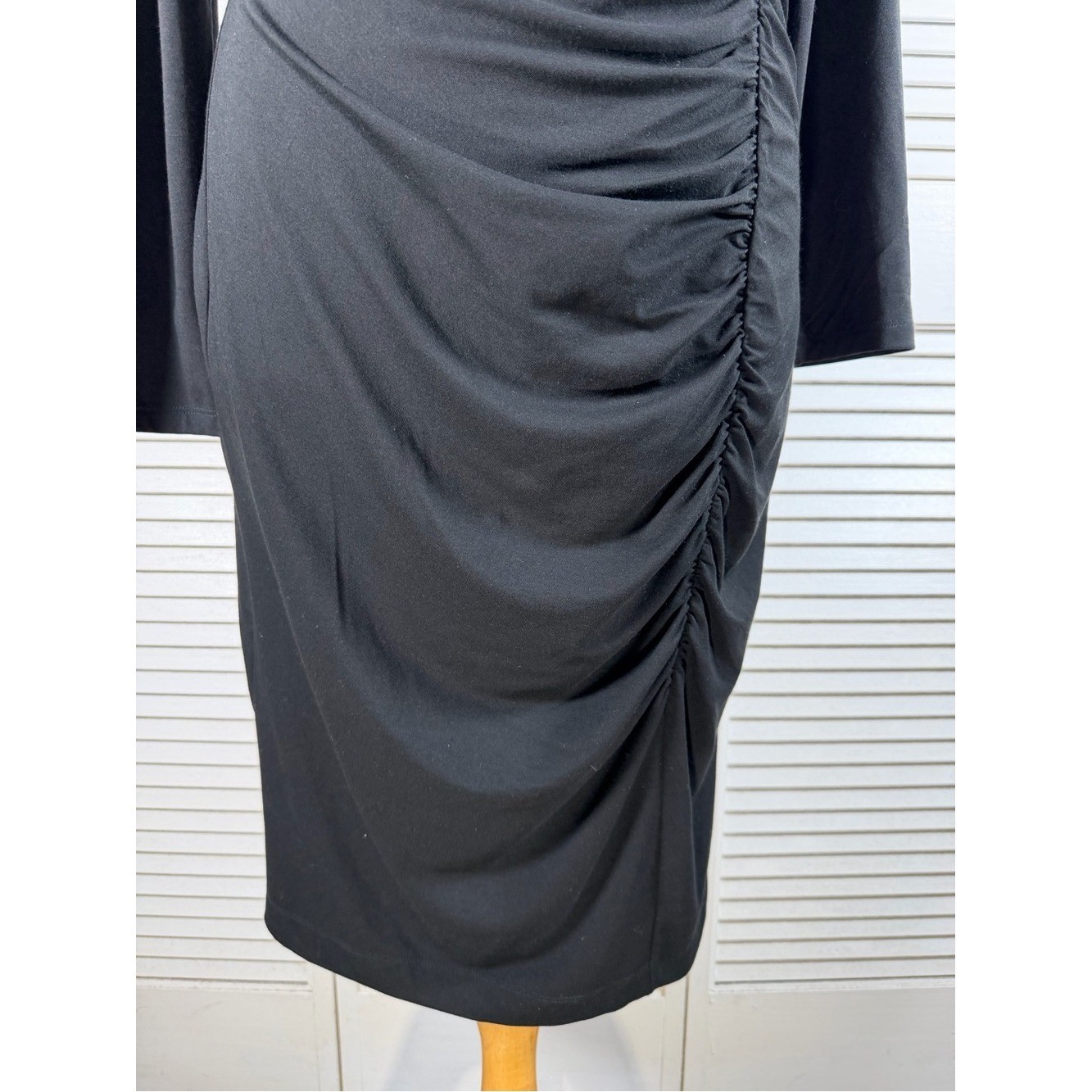 Ann Taylor Black Asymmetrical Ruched Midi Dress Long Sleeve NWT Medium
