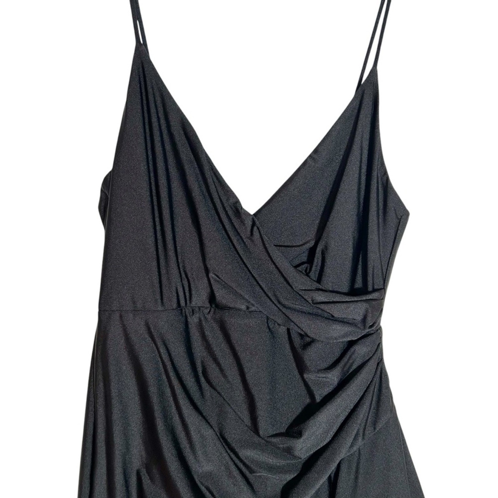 CYNTHIA & SAHAR Gabriella Ruffled High Low Stretch Satin Gown in Black Size XL