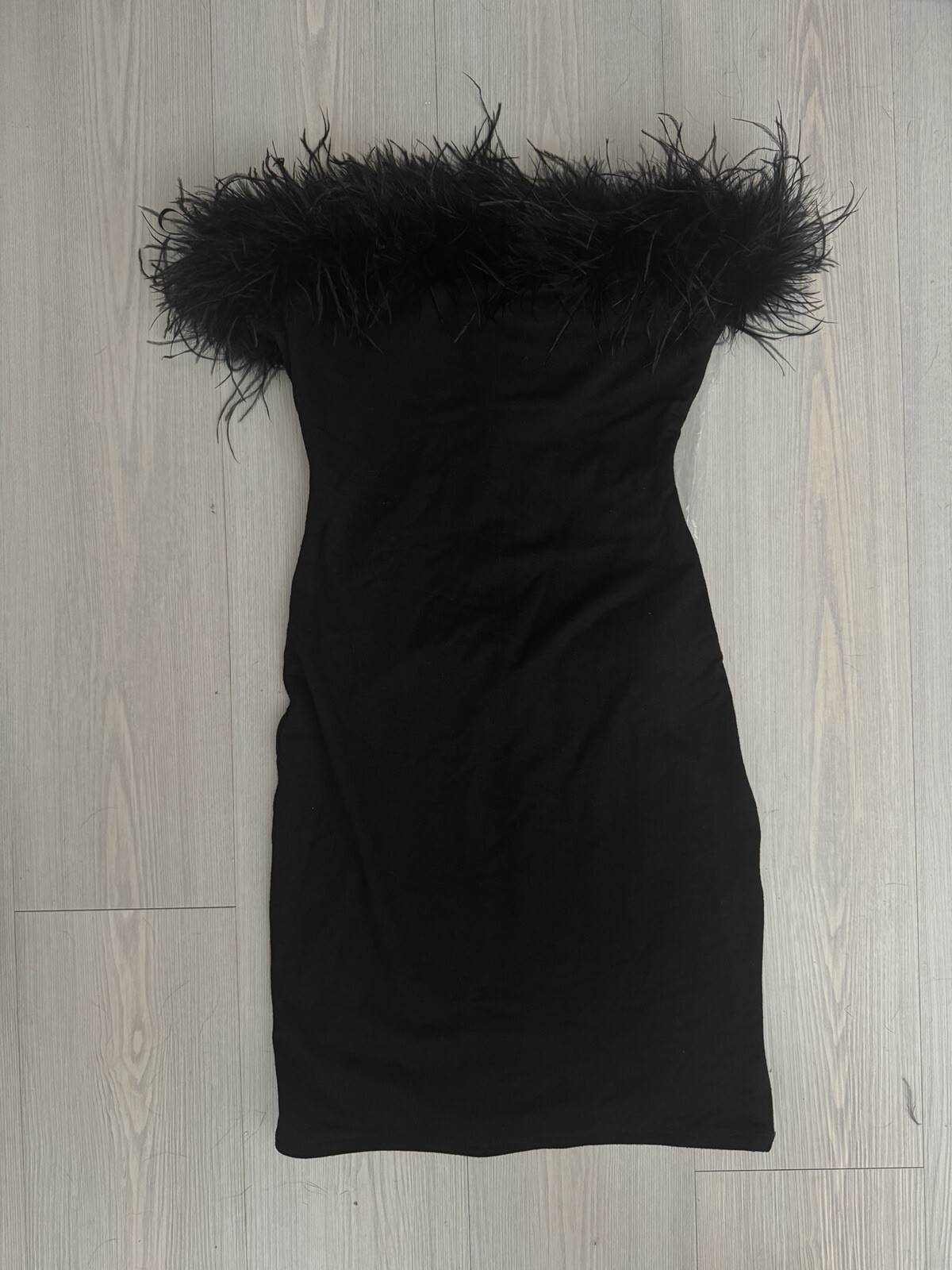 Naked Wardrobe Fine Feather Trim Strapless Minidress XS