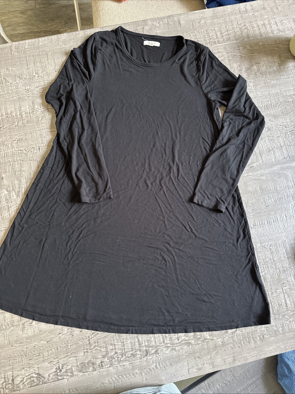 Madewell Black Long Sleeve A-Line Mini T-Shirt Dress Womens Size M Crew Neck