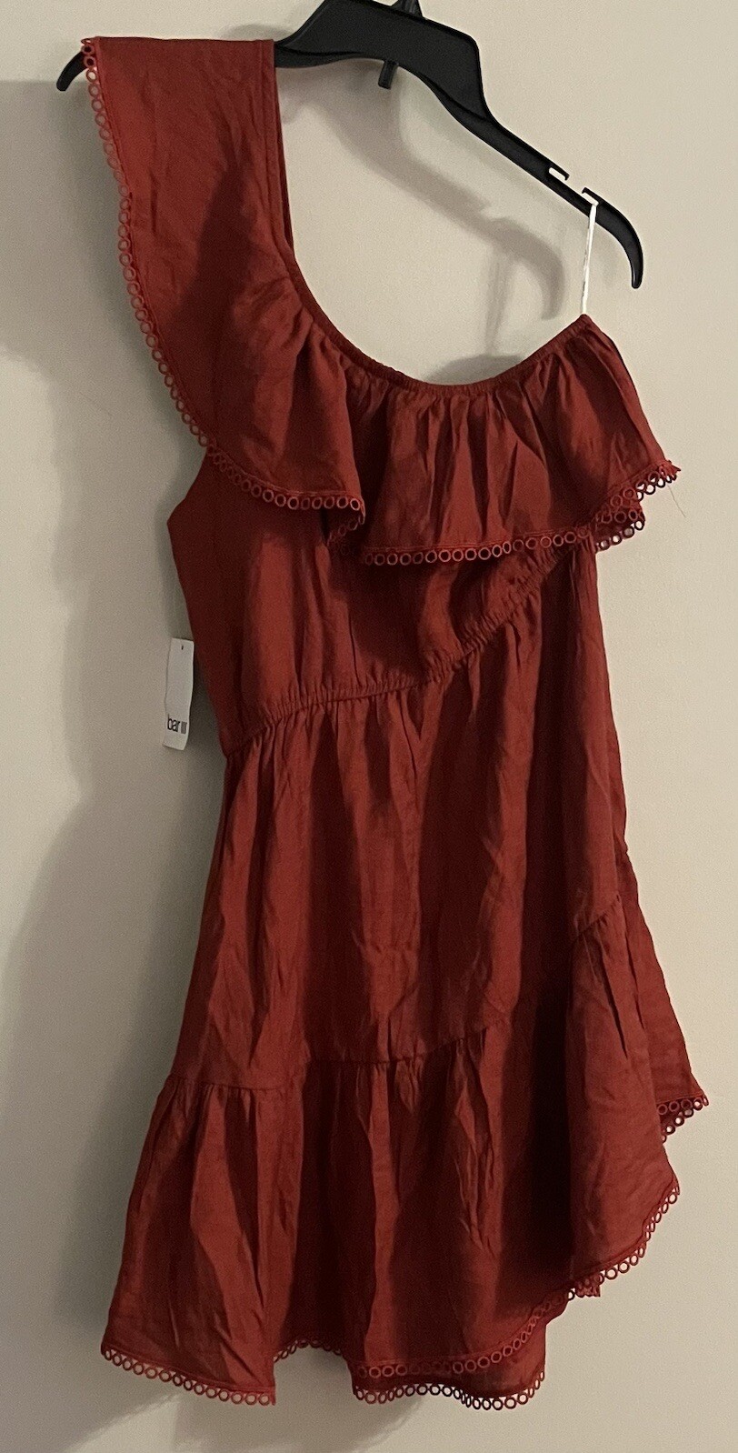 Bar III Womens One Shoulder Ruffled Mini Dress, Red Canyon, Medium, $99