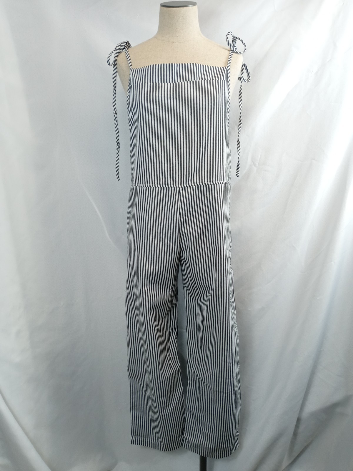 Vintage Overall Jumper Size Medium Striped Black and White Stripes Overalls Jump