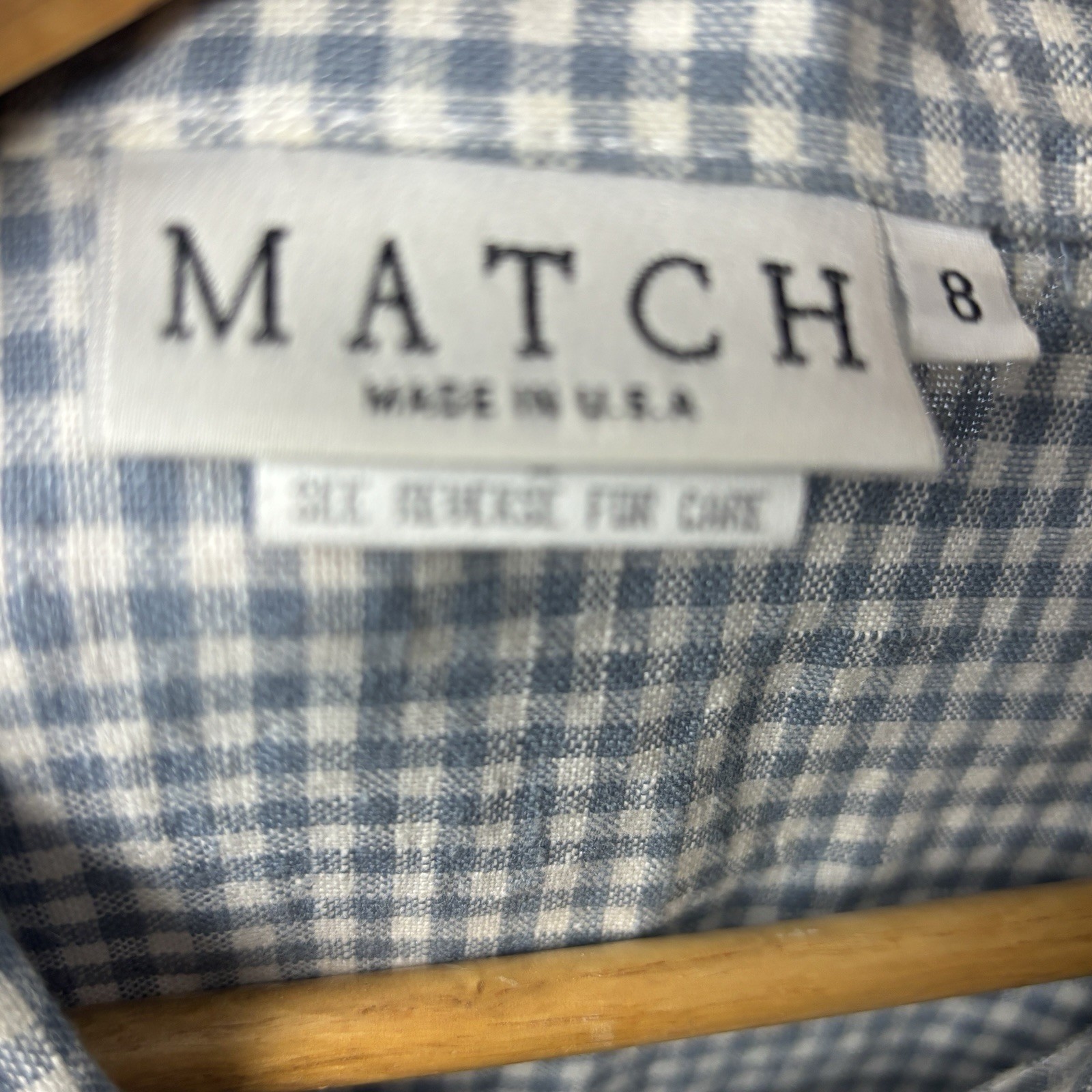 MATCH 100% Linen Gingham Dress Womens 8 Blue White Sleeveless Shift Made USA