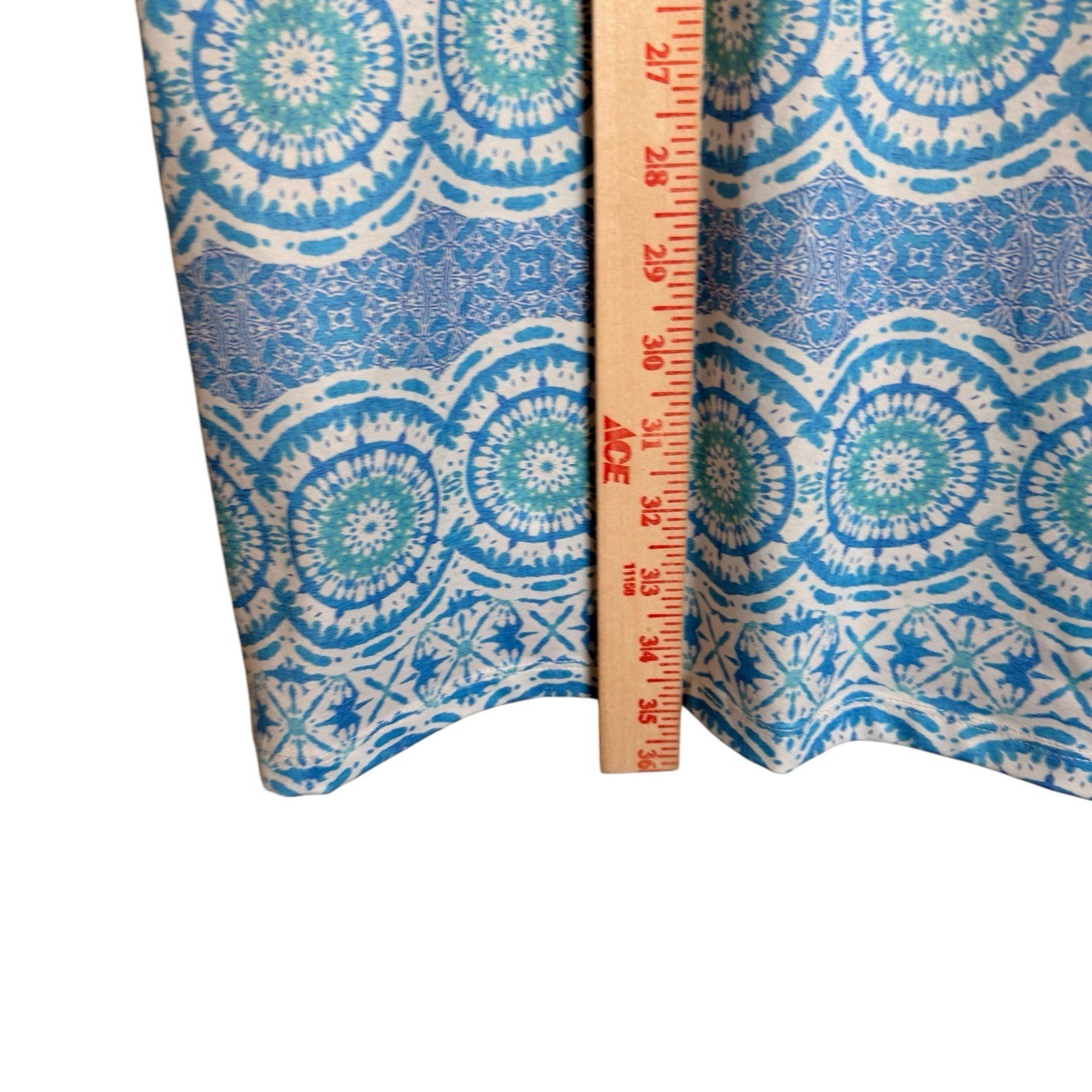 Caribbean Joe Blue Medallion Print Lattice Neck Sleeveless Shift Dress Pockets M