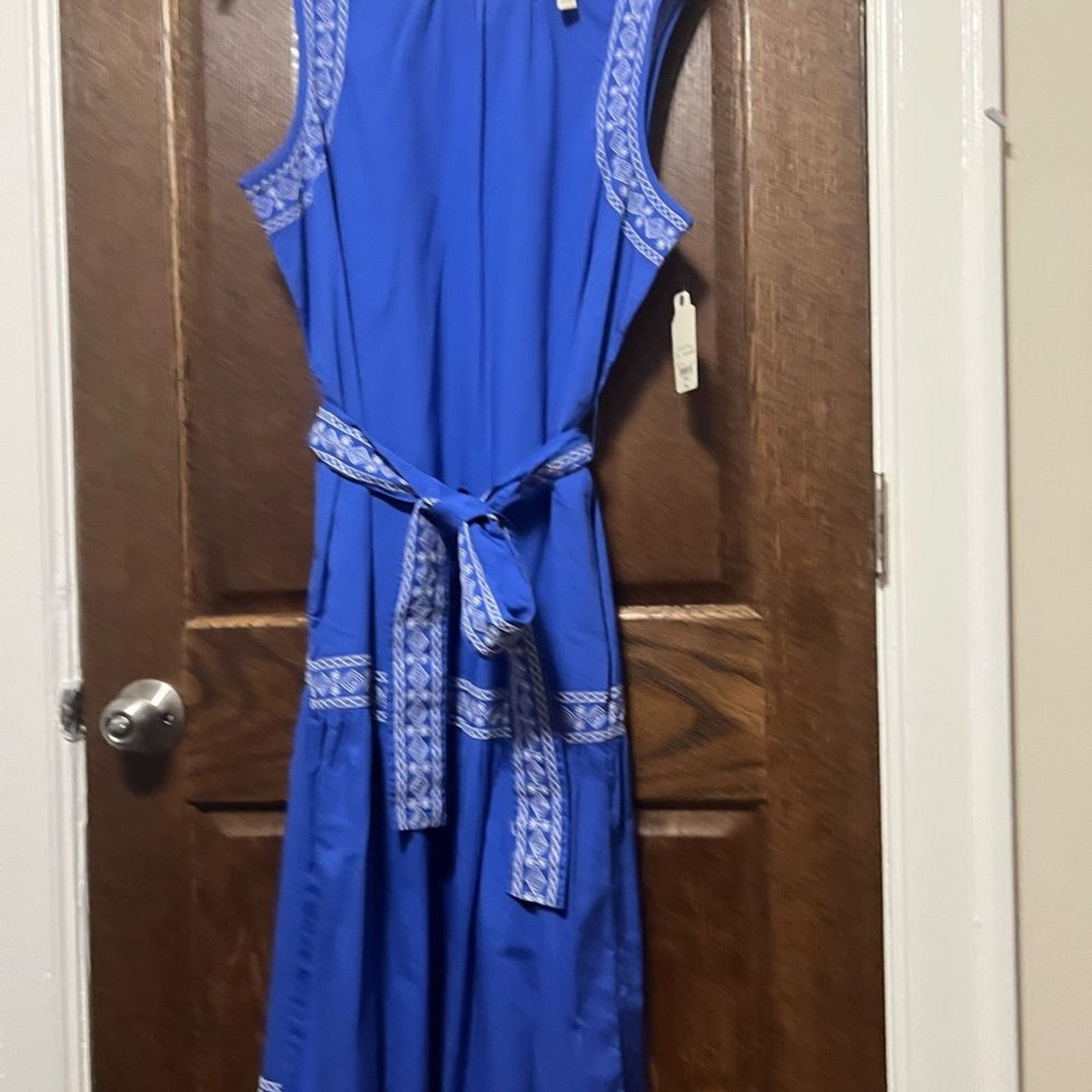 St. John’s Bay Royal Blue Sleeveless Belted Midi Dress 100% Cotton