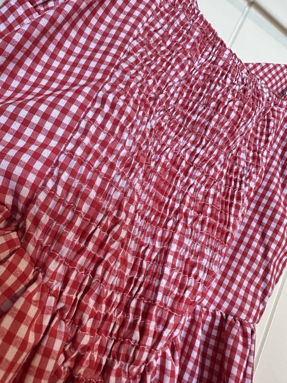 Sim & Sam Red check Gingham bisque waist maxi dress XS Western Cowgirl Country