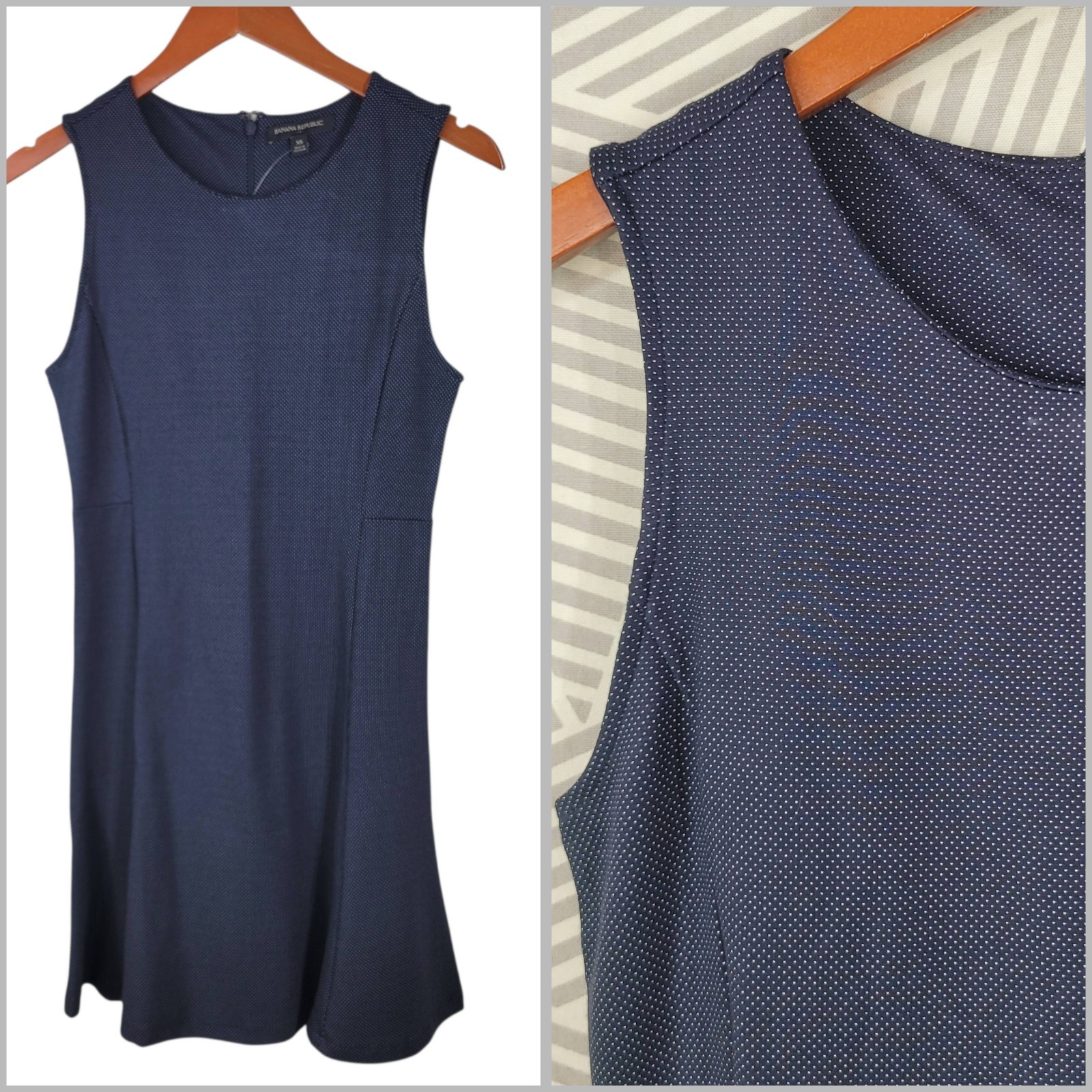 New Banana Republic size XS Dress stretch Navy blue Polkadot Flare Skirt Career