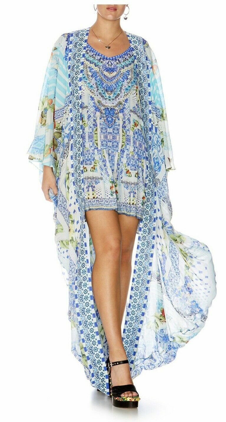 new $899 CAMILLA A NIGHT TO REMEMBER LONG CAPE JACKET KAFTAN SILK CRYSTALS