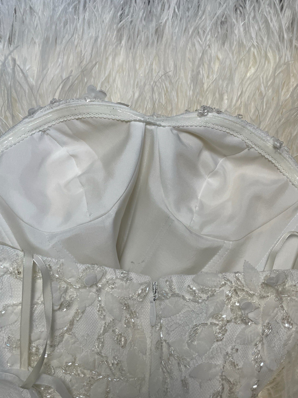 Allison Webb NWT White Hadley strapless floral beaded feather dress bridal XS/S