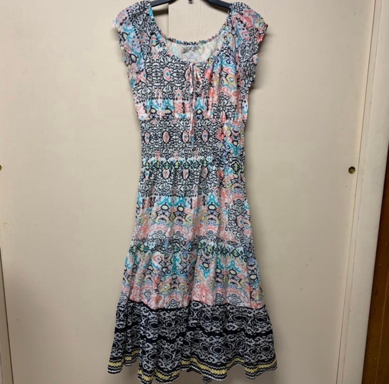 Boho Midi Dress Casual/Resort Style Abstract/ethnic Print Cottagecore Dress S