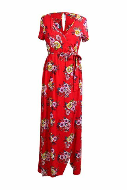 $63 Velvet Torch Women’s Red Floral Print Short Sleeve Long Maxi Dress Size L