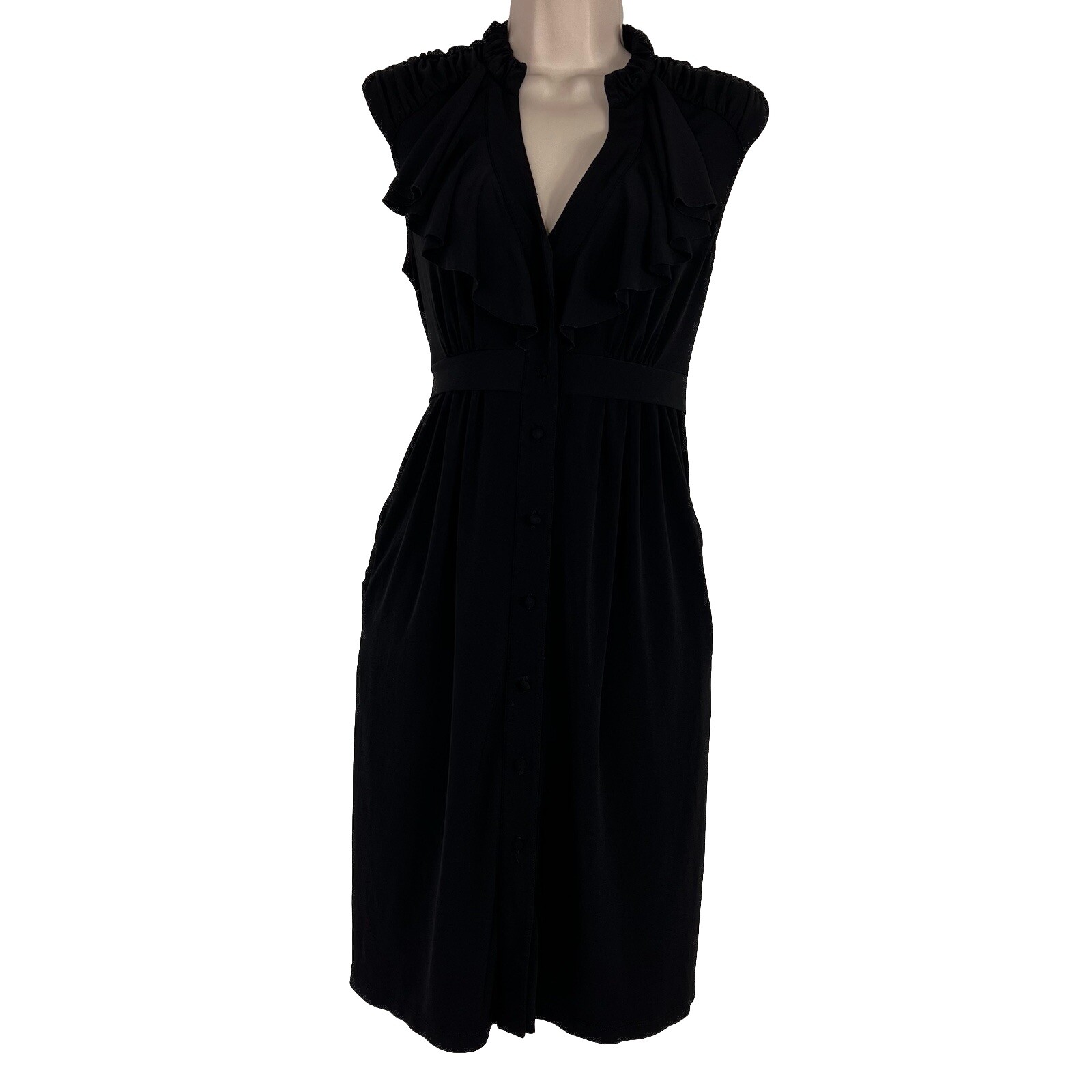Max And Cleo Dress Women’s Size 4 Button Down Belted A-Line Black Side Pockets