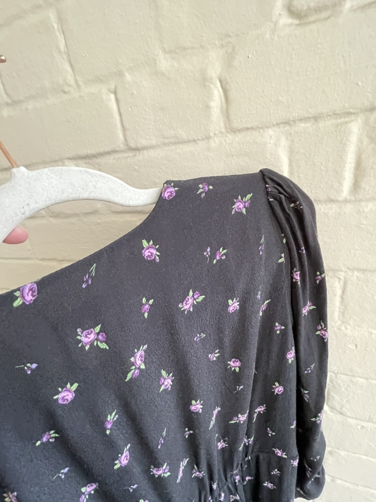 Mango MNG Black & Purple Floral Midi Dress M 3/4 Sleeve Viscose Dress Women’s