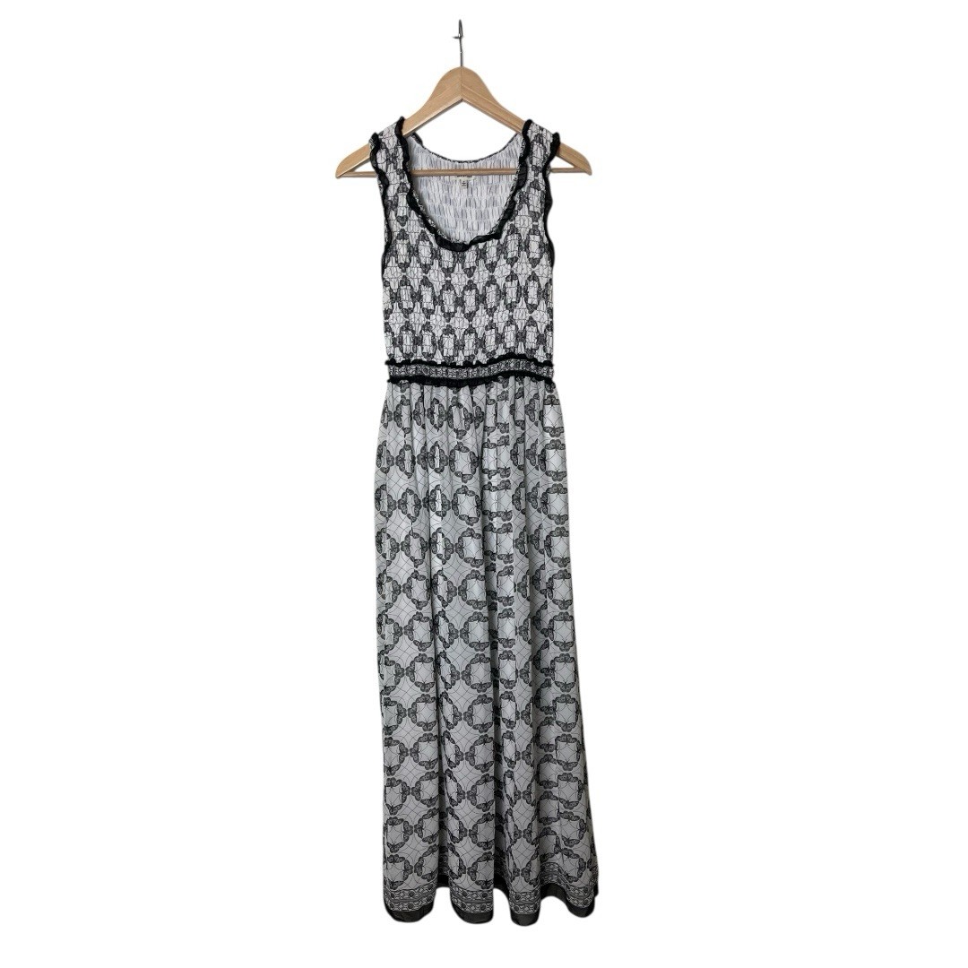 Y2K Max Studio Smocked Maxi Dress Butterfly Black Ivory S