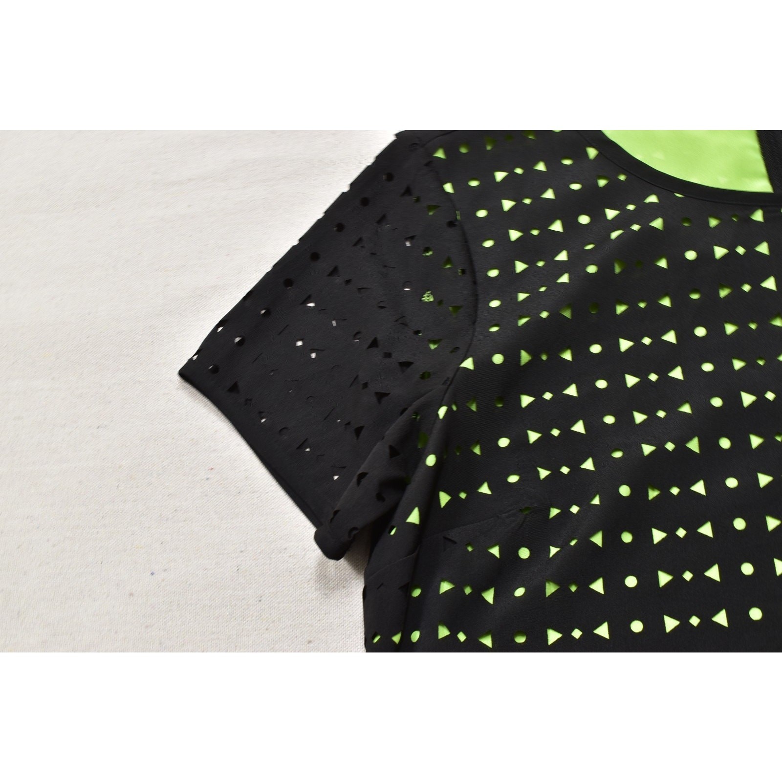 MICHAEL Michael Kors Black Neon Green Pink Geometric Laser Cut Sheath Dress 10