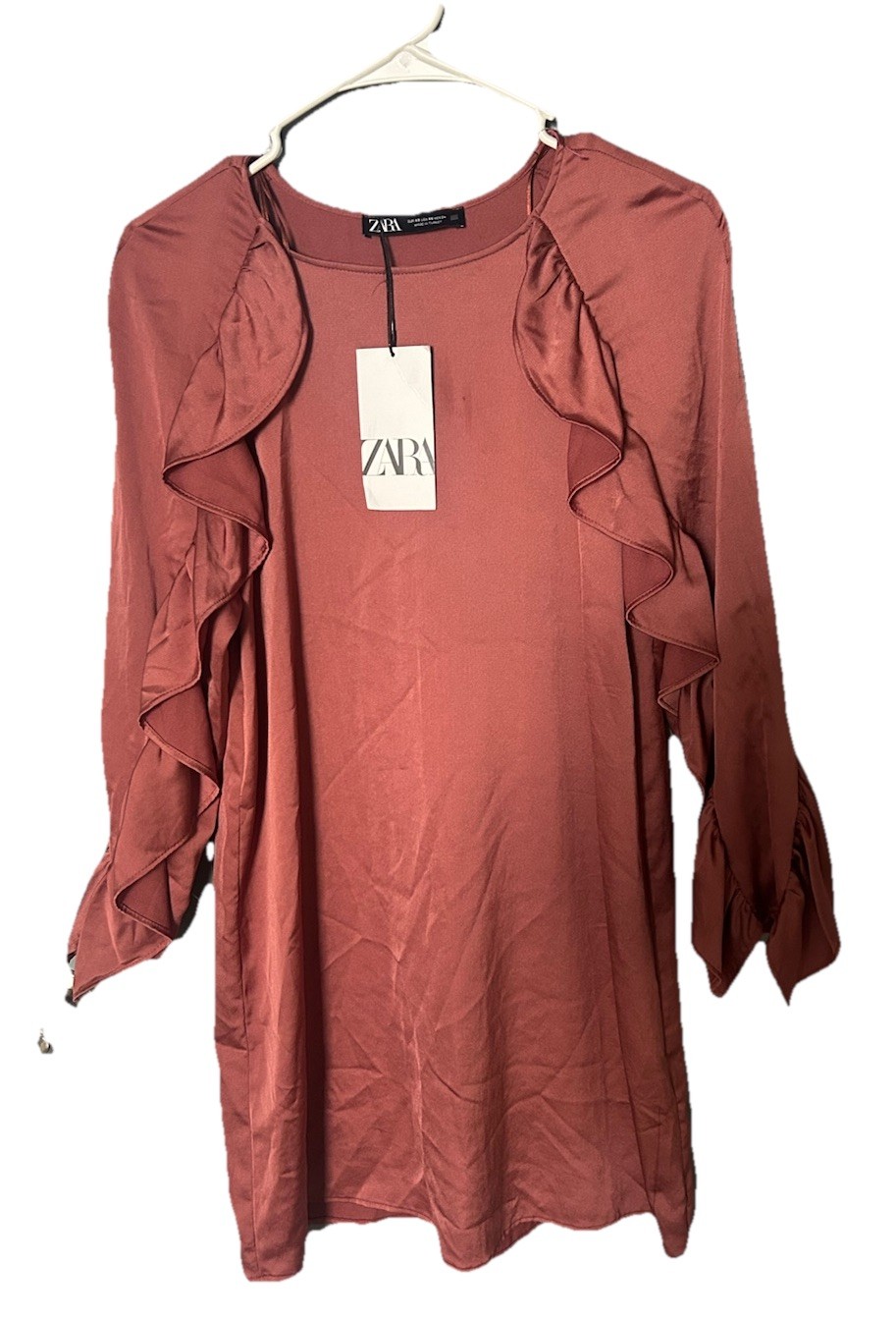Zara vintage Marv pink ruffle sleeve satin dress/shirt size medium