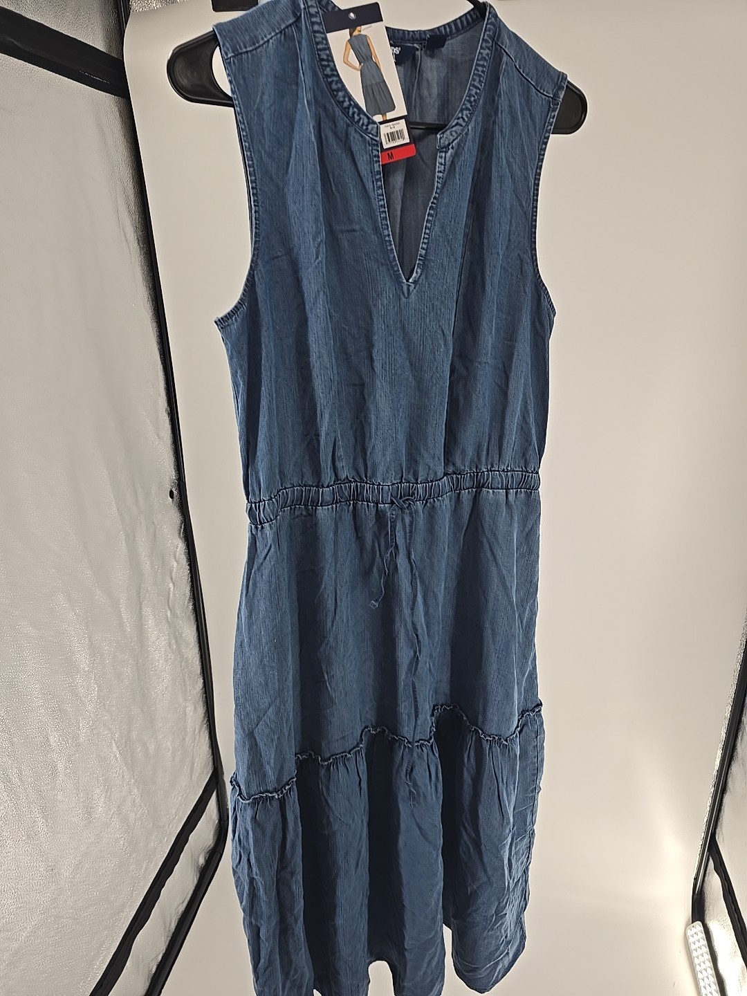 Lands’ End Women’s Lyocell Tiered Midi Dress, Blue, Size M NEW WITH IMPERFECTION