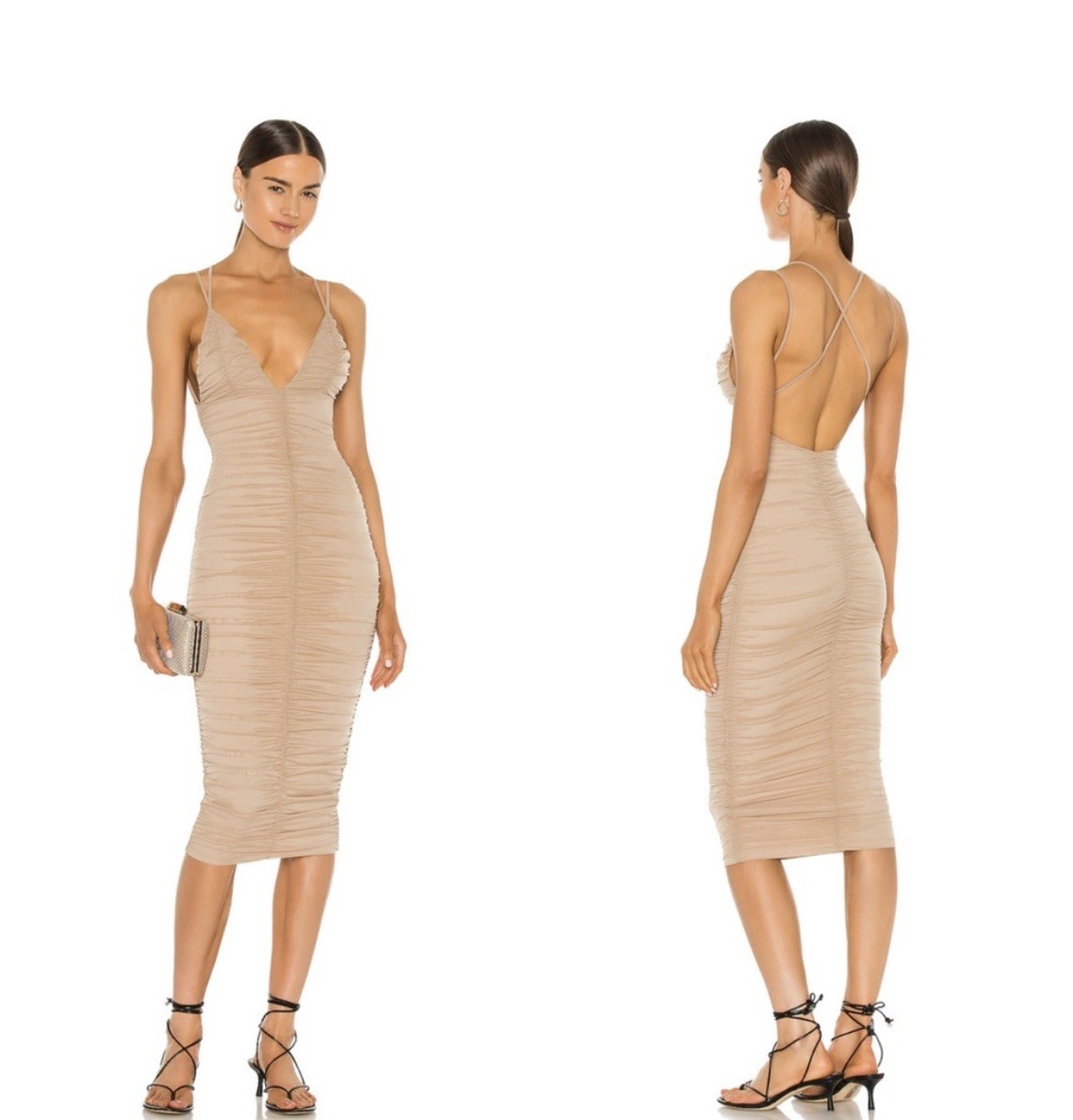 Michael Costello x Revolve Fiji MIDI Dress in Color Taupe Size Medium