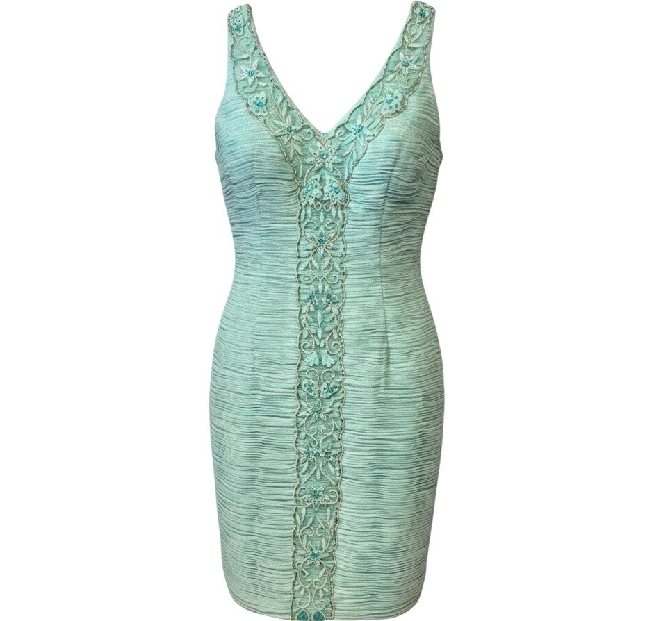 NWT Sue Wong Turquoise Blue Beaded Mini Dress